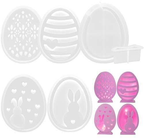 HVIHWI 6 Pezzi Stampi in Silicone Stampi di Colata Pasqua, Stampo in Silicone Coniglietto Pasqua Stampi in Resina Epossidica Uovo Coniglietto per Decorazioni di Pasqua Fai da Te, Artigianato