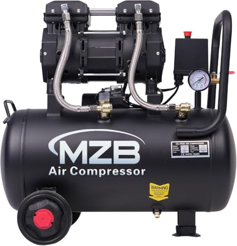 MZB 6.4 Gallon Ultra Quiet Air Compressor 110V/60Hz 1.5HP 7.41CFM MAX 115PSI Oil Free Steel Tanks 70dB Noise Level Air Compressor with Wheels for Spray Paint