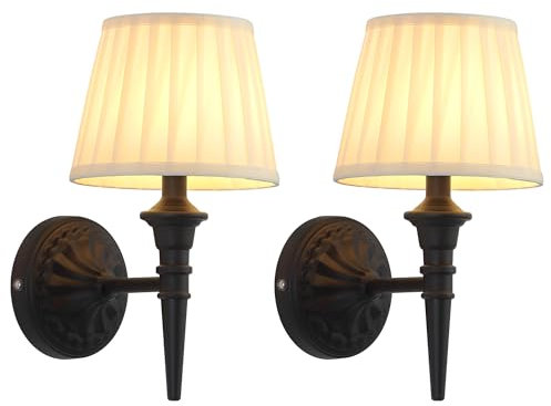 NEWSEE Battery Wall Lights Set of 2, Cordless LED Wall Sconces with Fabric Shade, Wireless and Rechargeable Lamp for Wall Painting, Living Room, Bedroom, Hallway, Kitchen, Gifts (Black)