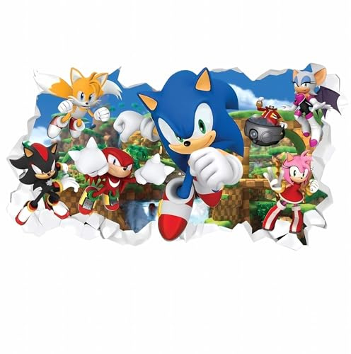 Themed - Sticker Mural Sonic the Hedgehog : Tous les Personnages Effet Mur Brisé, Autocollant en Vinyle (90 x 45cm)