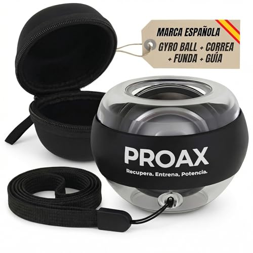 PROAX® Gyroscope à main pour renforcer le poignet et l'avant-bras | Gyro Ball avec démarrage automatique et sangle | Entraîneur de main compact avec étui et manuel