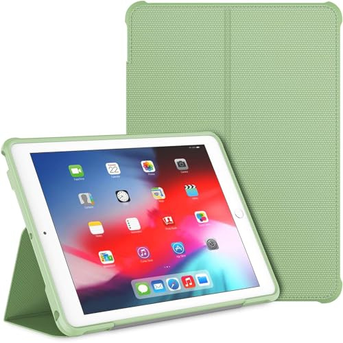 TXWLLIU Custodia per iPad 6a Generazione/iPad 5a Generazione 9,7 Pollici 2018/2017, Supporto a Doppia Piega con Cover Posteriore in TPU Antiurto, Sospensione/Riattivazione Automatica, Matcha Verde