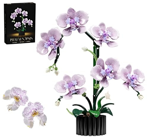 Lila Orchidee Blume Bausteine Bausatz, 619Stück Künstliche Blumensträuße Ziegel Set, Botanische Sammlung Modell für Haus Dekoration, Große Geschenke für Geburtstag und Jahrestag für Sie und Ihn(13115)