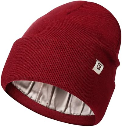GADIEMKENSD Satin Futter Strickmütze, Wollmix, Wärme, Antistatisch, Pillingschutz, Schonende Haarpflege, Unisex