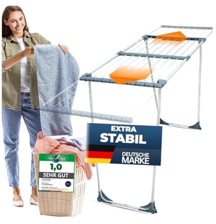 VELORA® Wäscheständer ausziehbar [20M Trockenfläche ] - WäscheständerXXL [Made IN EU] - mit Klemmen für kleine Wäschestücke