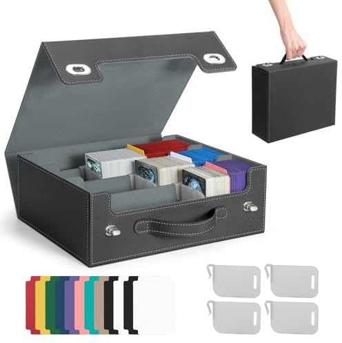 Euqvunn Deck Box con maniglia e chiusura a rotazione, contiene fino a 2100 carte con bustina singola, include 4 supporti e 12 divisori per una facile organizzazione, adatta a carte 63 × 88 mm
