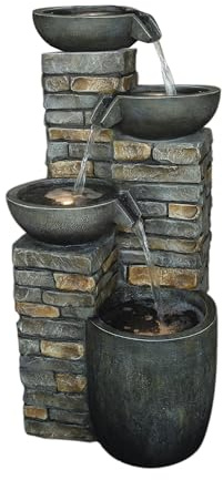 Dehner Gartenbrunnen Mattone, Outdoor-Brunnen, mit LED-Beleuchtung, solarfähig, ca.46x89x43 cm, Polyresin, grau