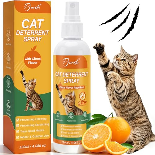 Pjordo Cat Repellent Spray, Natural & Effective Cat Deterrent Spray Indoor Outdoor, Anti Scratch Cat Spray to Stop Scratching Furniture, Sofas, Rugs & Restricted Areas, Helps Train Cats Behavior
