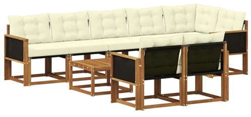 vidaXL Outdoor-Sofagarnitur mit Kissen 9 pcs Natur und Creme, Gartenlounge, modernes Sofa für draußen, bequemes Terrassenmöbel, stylisches Sitzset