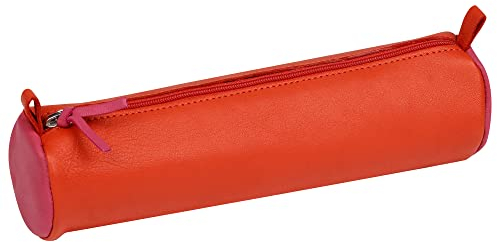 Clairefontaine 8392C Schlampermäppchen (aus echtem Leder, zweifarbig, Ø5,5 x 21cm) 1 Stück orange/fuchsia