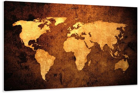 Visario Leinwandbild 120x80 cm 5162 Weltkarte Vintage Gold Braun Rost Wandbild auf Leinwand fertig aufgespannt Holzrahmen Wohnzimmer Schlafzimmer Büro moderne Wanddekoration Kunstdruck Globus