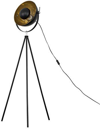 MiniSun | Retro Tripod Style Floor Lamp in a Black Metal Finish with a Gold Interior Shade | Floor Lamps & Torchieres, Home Décor & Improvement Essential | Includes 4W LED Bulb [2700K Warm White]