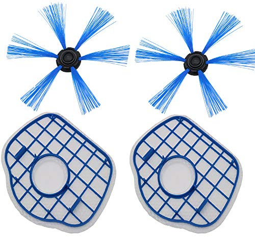 Louu Lot de 2 Filtres HEPA + 2 Pcs Brosse latérale Aspirateur Robot Filtre de Rechange pour Philips FC8700 FC8710 FC8603