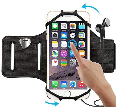 Fitness Guru Running Armband Compatible with iPhone X, Xs Max XR, iPhone 8 Plus, 8, 7 Plus, 6 Plus, Galaxy S9 Plus, 180° Rotatable with Key Pocket & Earphone Holder Armband for Hiking Biking Walking