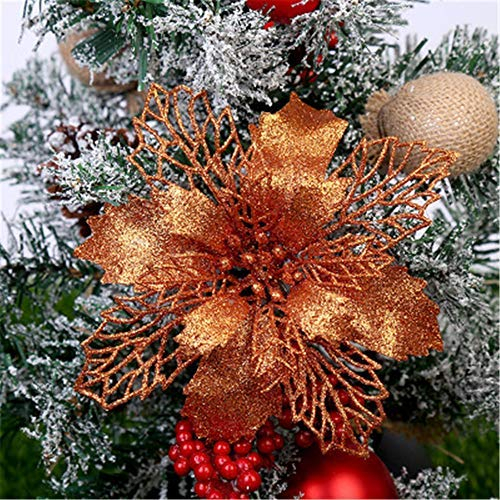 Hava Kolari 5pcs Weihnachtsblume, Künstliche Blumen Weihnachtsbaumdekoration Weihnachtsbaum Blume Deko Weihnachtsdekoration Ornamente (Bronze)
