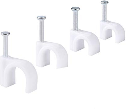 Fodlon Clips de Cable Redondo 400 Piezas Abrazadera para Cable Grapas para Cables con Clavos de Acero Incorporados Clips de pared de Cable Eléctrico para Oficina Hogar, 6mm/7mm/8mm/10mm