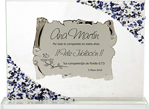 Placa chapa Grabada Homenaje Agradecimiento Jubilación Conmemorativa en cristal REGALO