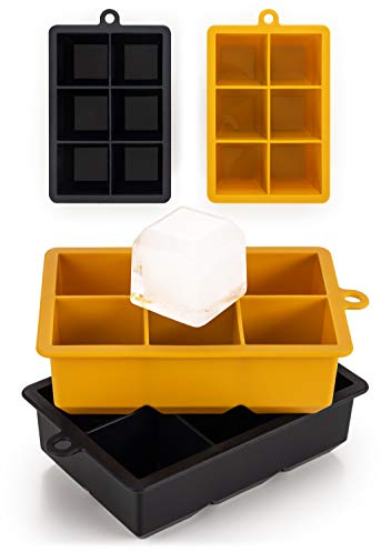 Blumtal Eiswürfelformen Silikon 2x6er - XXL Eiswürfelform - Silikon Eiswürfelform für Eiswürfel 4,4 cm - 2 x Eiswürfelbehälter groß - BPA freie Eiswürfel Form - Black Blue und Spicy Mustard