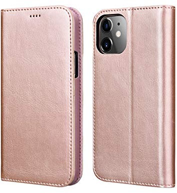 ICARER Lederhülle für iPhone 12 Mini Hülle, Wallet Ledertasche Tasche Handytasche Leder mit Standfunktion und Karte Halter und Bargeld Platz Tasche für Apple iPhone 12 Mini 5.4 Zoll 2020 (Roségold)