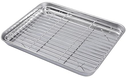 DOITOOL bandejas rectangulares de acero inoxidable para hornear, bandejas para horno, bandeja de horno universal, Accesorios para horno (26 x 20 x 2.5 cm)