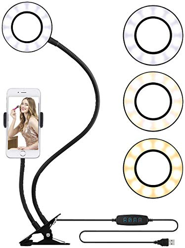 Somikon Anneau Lumineux LED avec Support pour Smartphone Ø 9 cm