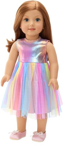BARWA Doll Clothes and Accessories for 18 inch Dolls Mermaid Casual Tutu Dress, Outfits, Swimsuit, Underwear… (J: 2 pcs Rainbow Tutu Dresses)