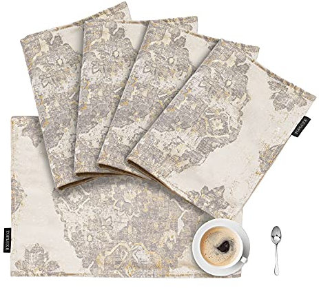 TOPLUXE Platzsets 4er Sets Jaquard Tischset Abwaschbar 30x45cm Platz-Matten für Esstisch Urlaub Party Wohnzimmer Dekoration (Beige)