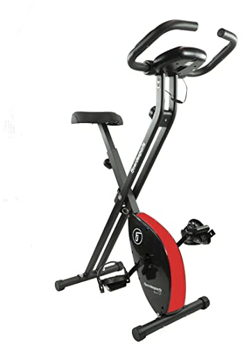 Fjoerdesports faltbarer Fahrradtrainer, Heimtrainer, Fitnessfahrrad LCD Trainingscomputer, klappbarer Hometrainer, inklusive Pulsmessung, maximales Benutzergerwicht 110 kg, 8 Widerstandsstufen (Rot)