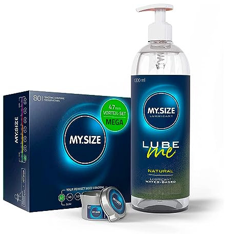 MY.SIZE Mega Spar-Set Kondome 47 mm, 80er Pack + Gleitgel Natural 1000 ml + Massagekerze Vanille, Vorteilspack