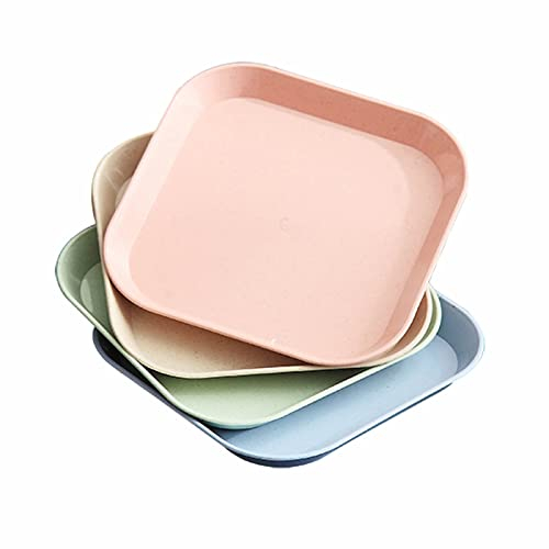 HSNAXingLife 4 pièces assiettes carrées en plastique, plateau plastique,bols à fruits, plateaux à collation, assiettes froides(4 couleurs)
