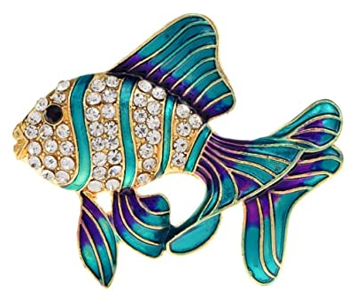Broche bijou poisson turquoise dominant strass cristal.