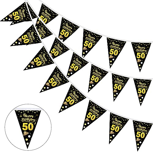 Deko 50. Geburtstag Girlande Banner - GoldRock Wimpelkette für Mann und Frau - Geschenke und Geburtstagsgirlande