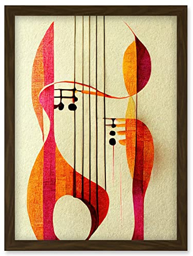 Wee Blue Coo Abstract Autumnal Boho Musical Music Symbol Clef in Cream Pink Copper Yellow Artwork Framed Wall Art Print A4