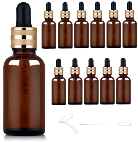StarryTiger 12pcs 30ml Flacons en Verre Ambre avec Pipettes, Bouteilles en Verre Vide avec Compte-gouttes Verre Pipettes pour Huile Essentielle, Aromathérapie, Liquids Chimique, Parfum