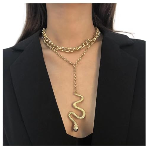 Dervivea Punk Große Schlange Halskette Choker Geschichtet Panzerkette Halskette Übertrieben Schlange Anhänger Halskette Gold Chunky Kette Choker Serpent Halskette Schmuck Für Frauen Und Mädchen