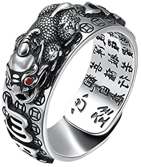 ZXCVWWE Feng Shui Pixiu Mantra Ring, 990 Silber Feng Shui PiXiu Mani Mantra Schutz Reichtum Ring Verstellbarer Ring, Feng Shui Ring für Reichtum und Schutz Glücksbringer Geld Amulett