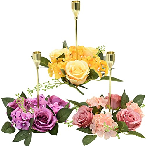 Toddmomy 3 Stücke Kerzenkranz Rose Kranz Kerzenring Hochzeit Kerzenhalter Ostern Blumenkranz Künstliche Blumen Türkranz Osterkranz für Stumpenkerzen Stabkerzen Weihnachten Tischdeko