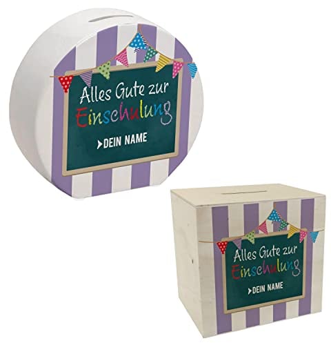 Alles Gute zur Einschulung Spardose - personalisiert mit deinem Namen - als Geschenkidee zum Schulanfang wenn Man Geld in der Schultüte an Schulkinder verschenken möchte um sparen zu Lernen
