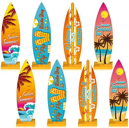 Surfbrett-Tischdekoration, Surfbrett-Strandschilder, Welcome to Paradise, tropische Bar-Tischdekoration, Endlos-Sommer-Holzschild, Flip-Flop-Tischbuchstaben für Heimdekoration (21,6 x 6,1 cm)