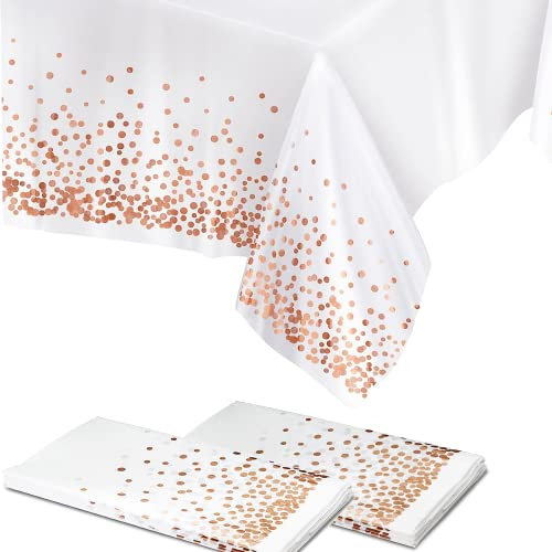 EASYLAVIE Nappe Jetable Plastique Rectangle 273X138cm pour Fête Buffet - Etanche a Pois Rose Dore