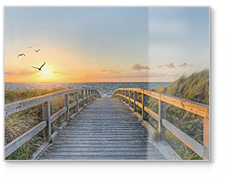 DEQORI Schneidebrett aus Glas | groß 40x30 cm | Motiv Dünenweg zum Meer | Design Schneideplatte für Küche | Frühstücksbrett antibakteriell & rutschfest | Glasplatte & Servierplatte
