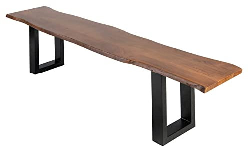 SAM Esszimmerbank 180x42 cm Quintus, Akazienholz massiv & nussbaumfarben, echte Baumkante, Baumkantenbank mit U-Gestell Schwarz, Sitzbank mit 26 mm Platte