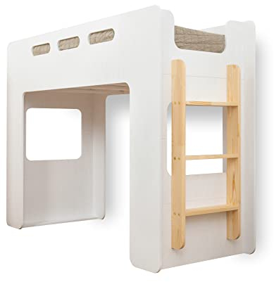 SMARTWOOD Mimi A Hochbett 90x190 mit Lattenrost und Rausfallschutz - Holz Kinderbett für Jungen und Mädchen - vielseitiges Montessori Bett Mit Rausfallschutz und Lattenrost 190x90 - Weiß