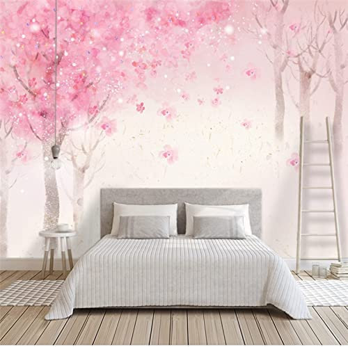 Papier Peint Photo Mural Poster Art Sticker Décoration Murale 3D Fleurs De Cerisier Aquarelle Rose Peintes À La Main - Tableaux Muraux Autocollants Pour Salon Chambr 300 (largeur) x 210 (hauteur) cm