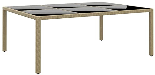 ZEYUAN Gartentisch, Tisch Garten, Balkontisch, Mehrzwecktisch, Buffettisch, Biertisch, Bierzelttisch, Flohmarkttisch, 200x150x75 cm Hartglas und Poly Rattan Beige