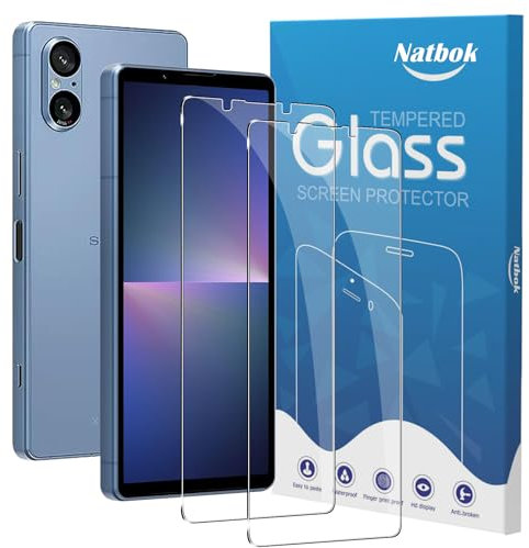 Natbok 2 Stuck Panzerglas fur Sony Xperia 5 V,Ultra-klar Sony Xperia 5 V Schutzfolie, 9H Härte,Ultrabeständig,Anti-Kratzen, Anti-Bläschen, Anti-Fingerabdruck Displayschutzfolie