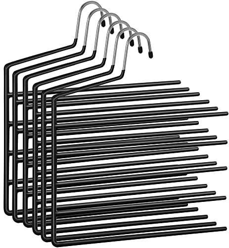 SONGMICS Hosenbügel platzsparend, 8er Set, Mehrfach-Kleiderbügel, offenes Ende, rutschfest, für je 5 Hosen, für Jeans, Handtücher, Schals, schwarz CRI034B08