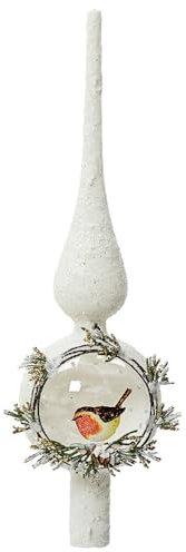 Christbaumspitze Weiß Vogel Wald Schnee Echt Glas Weihnachtsbaumspitze 31cm