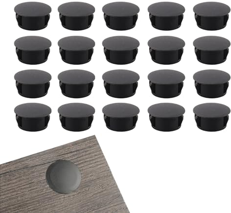RTRTGS 20 Pièces 15mm Bouchons en Plastique Rond, Cache Trou Meuble, Cache Trou Plastique, Noir, Bouchon de Trou de Percage pour Verrouillage Trou Meubles