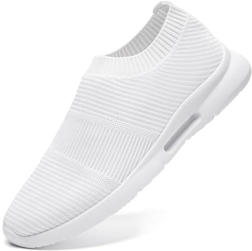 JUEQIBAA Scarpe Uomo Casual Scarpe da Ginnastica Slip on Sneakers Traspirante Tennis Sportive Fitness Palestra Scarpe Uomo Bianco 39